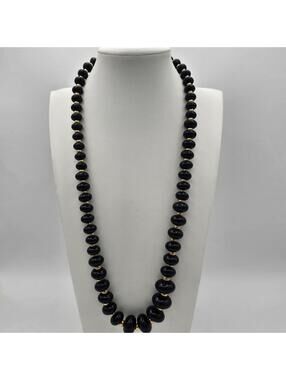Vintage Napier Black Graduated Bead Necklace Gold Tone Accents 24" Statement